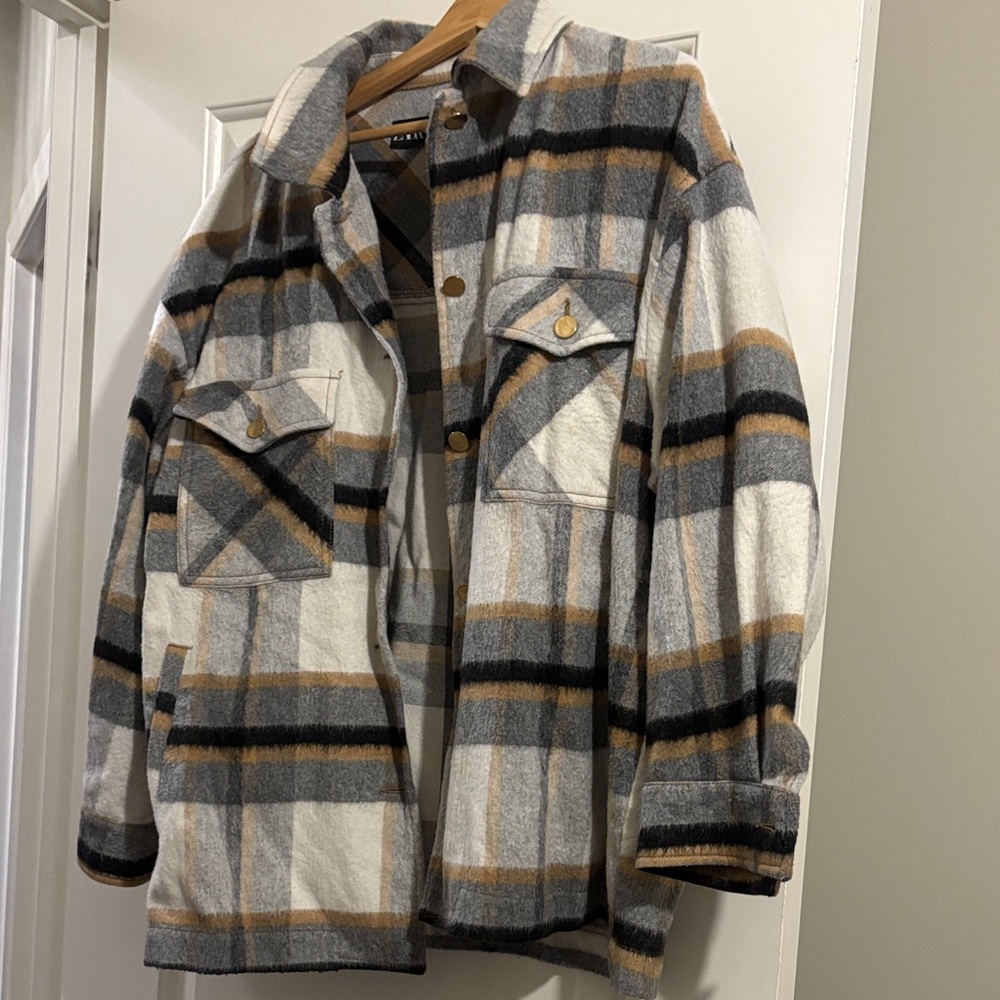 Zara Plaid Women’s  Jacket in Gray, Black, and Tan